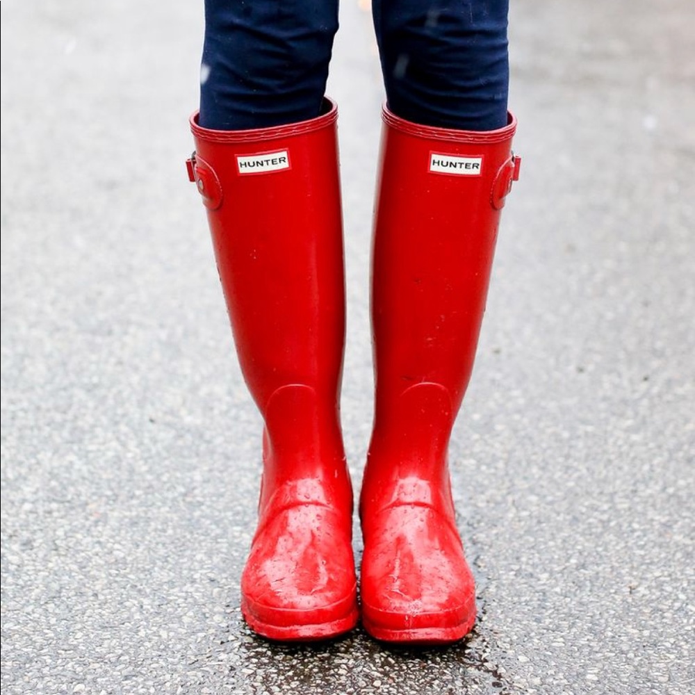Hunter Military Red Tall Rainboots